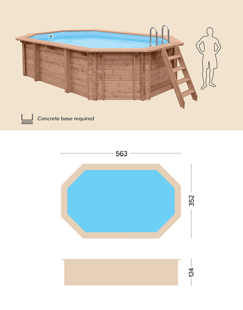 Blue Lagoon Wooden Pool – 5.63m L x 3.52m W x 1.24m Deep